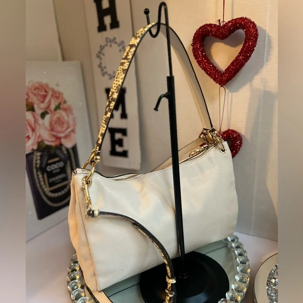 Coach Cream and Black Hobo Shoulder Bag with Snake Print